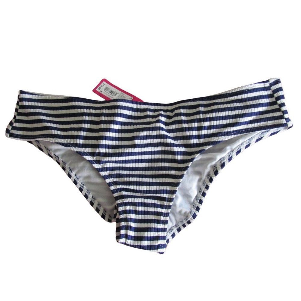Ribbed Cheeky Mid Rise Bikini Bottom - Xhilaration Navy Stripe New with Tags